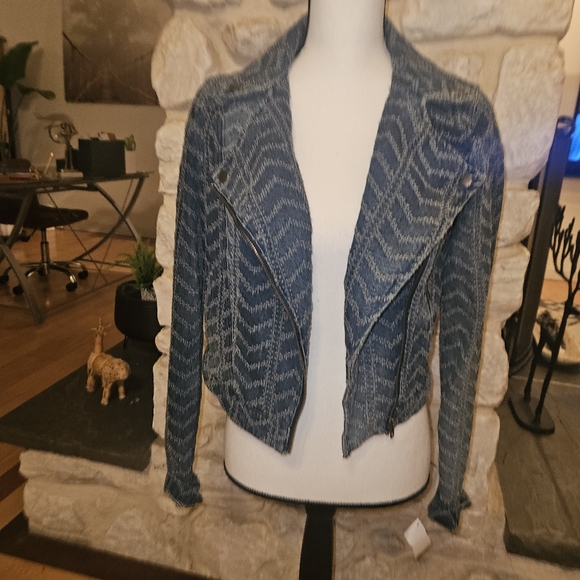 Free People Blue Zigzag Jean Jacket - Picture 2 of 5